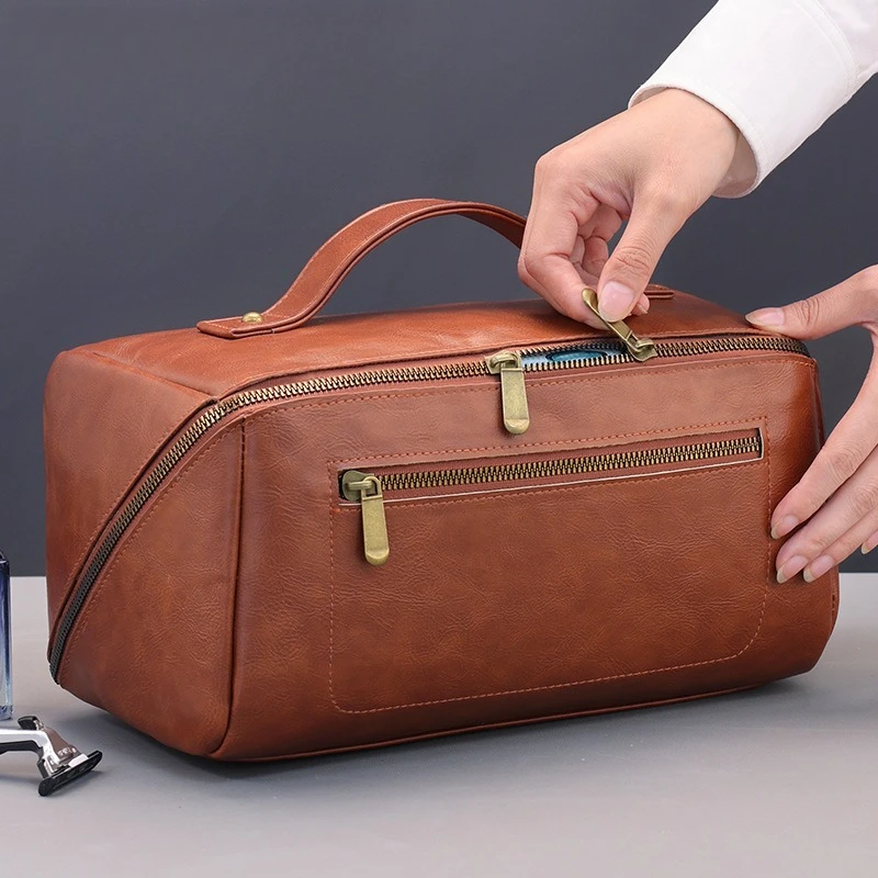 Mens Grooming Travel Kit - Erkekler için Vintage PU Seyahat Organizeri,